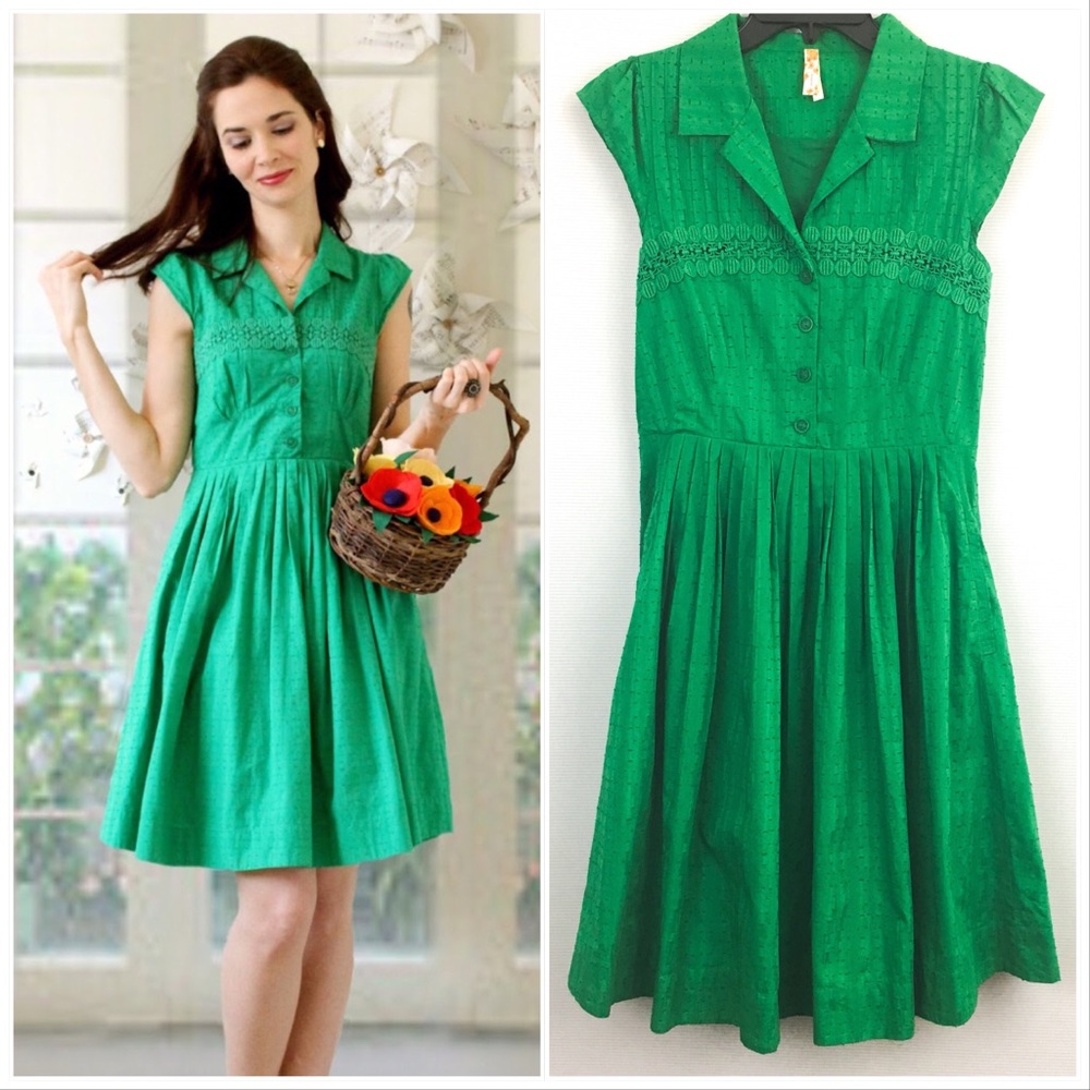 Anthropologie Maeve Beda Cap Sleeve Retro Dress
